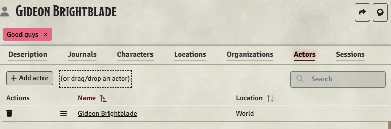 Actors Tab