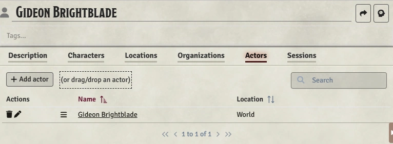 Actors Tab