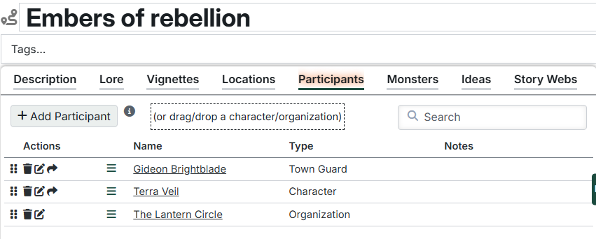Arc Participants Tab
