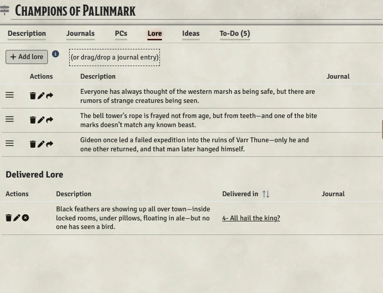 Campaign Lore Tab
