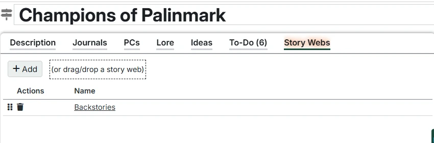 Campaign Story Webs Tab