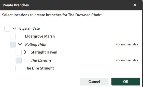 Create branches dialog
