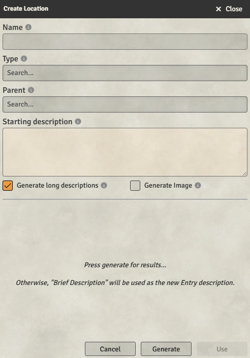 Create Entry dialog