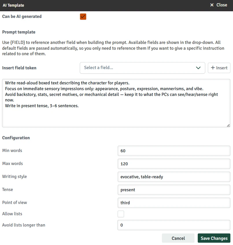 AI Configuration Dialog