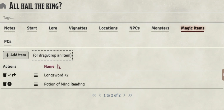 Session Magic Items Tab