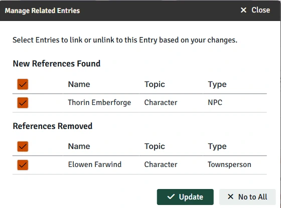 Manage related entries
