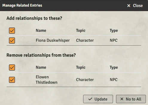 Manage related entries