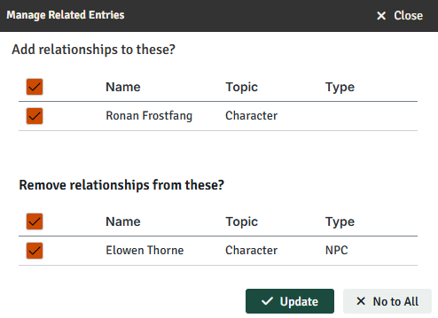 Manage related entries