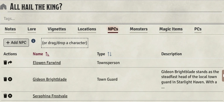 Session NPCs Tab