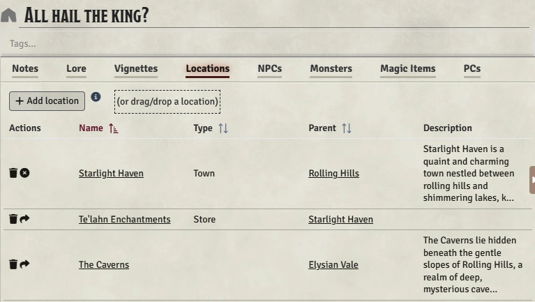 Session Location Tab