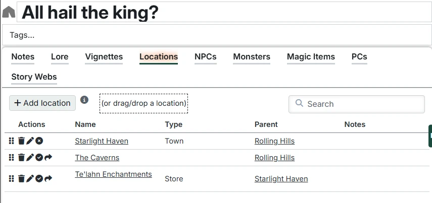 Session Location Tab