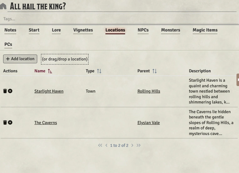 Session Location Tab