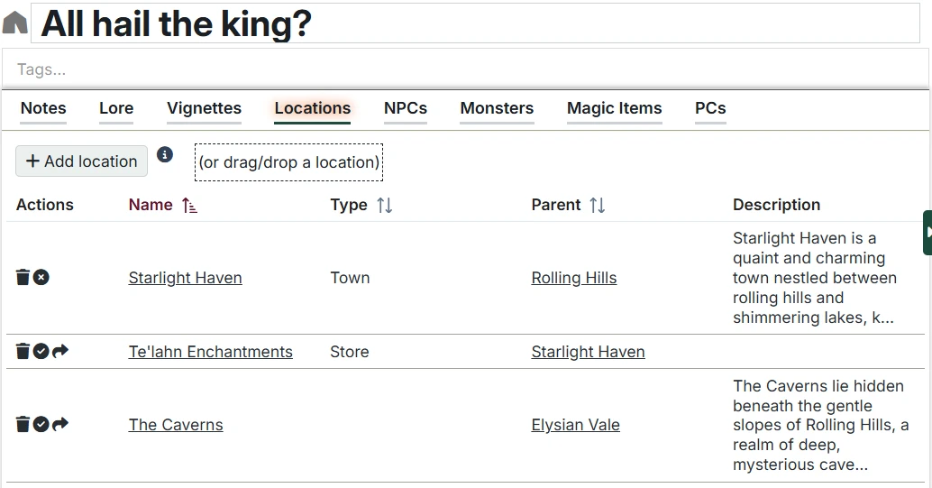Session Location Tab