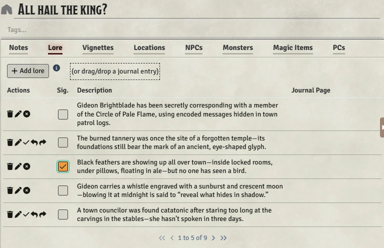 Session Lore Tab