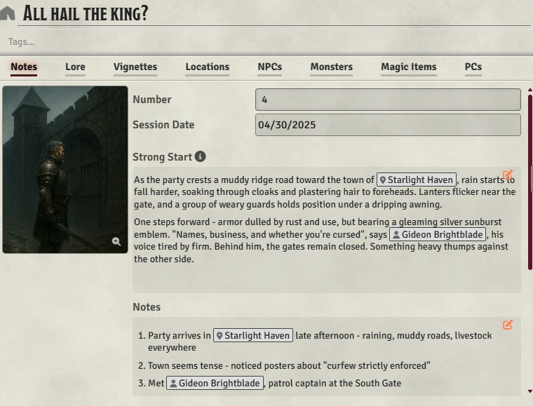 Session Notes Tab