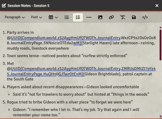 Session Notes