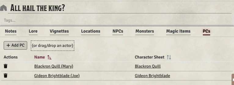 Session PCs Tab