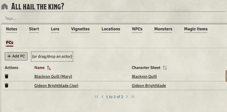 Session PCs Tab