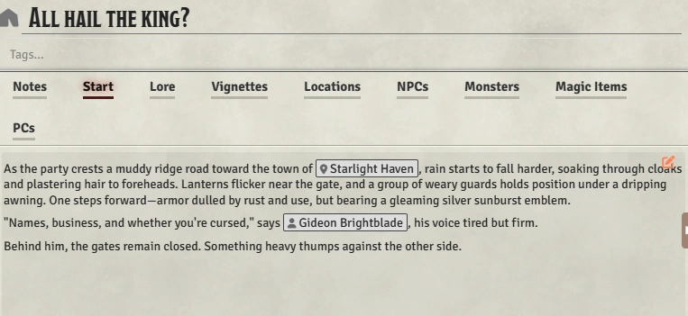 Session Start Tab