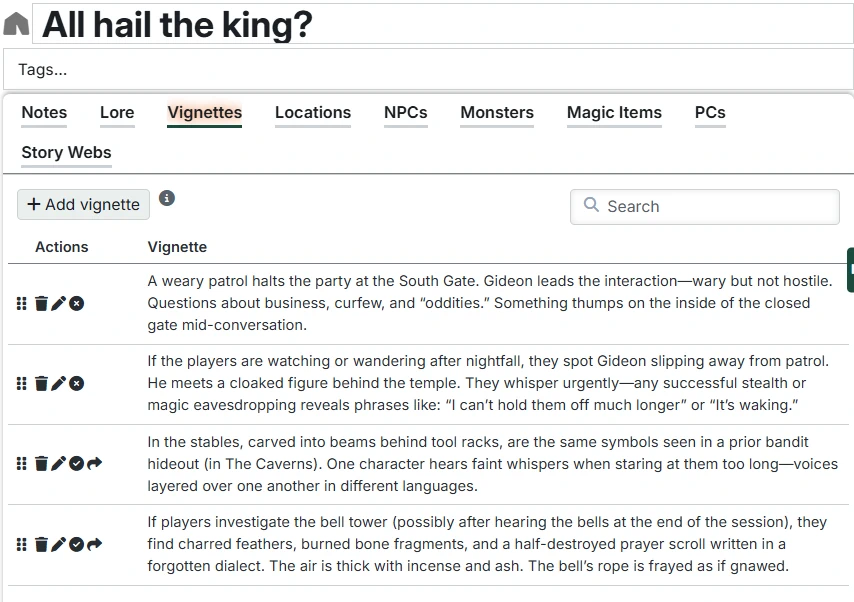 Session Vignettes Tab