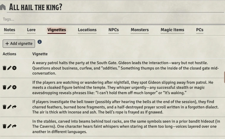 Session Vignettes Tab