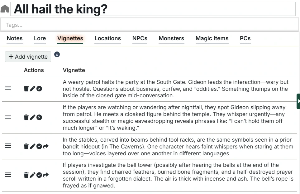 Session Vignettes Tab