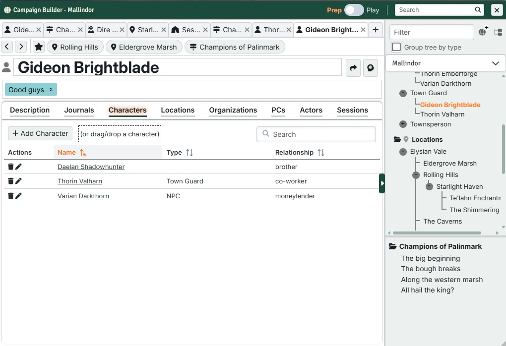Entry relationships view
