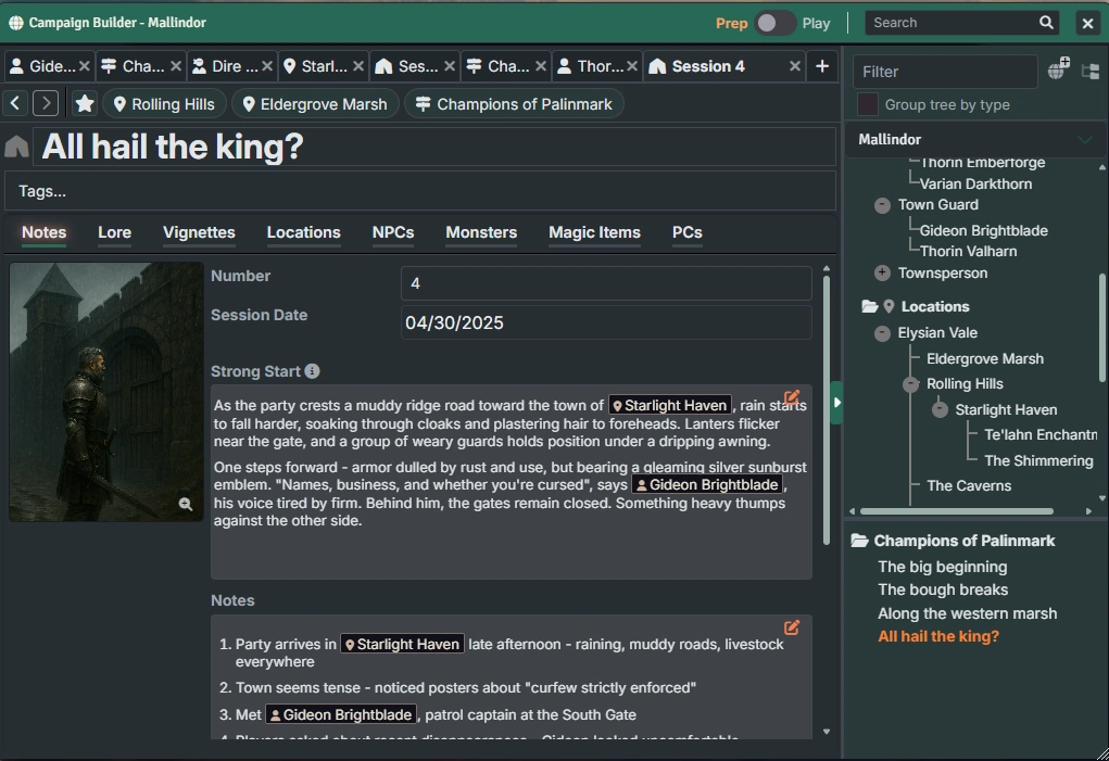 Session planning view